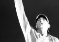 Eminem black and white image on stage