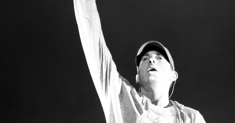 Eminem black and white image on stage