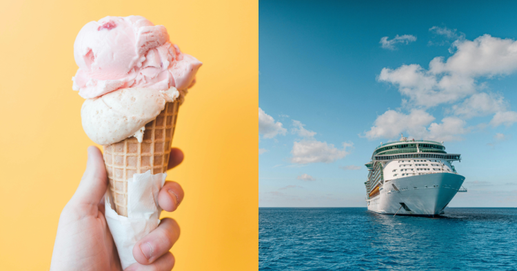 Ice cream cone and cruise ship