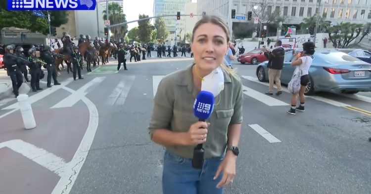 Nine News reporter at the LA protests