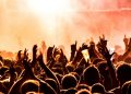 Silhouette of people at music festival