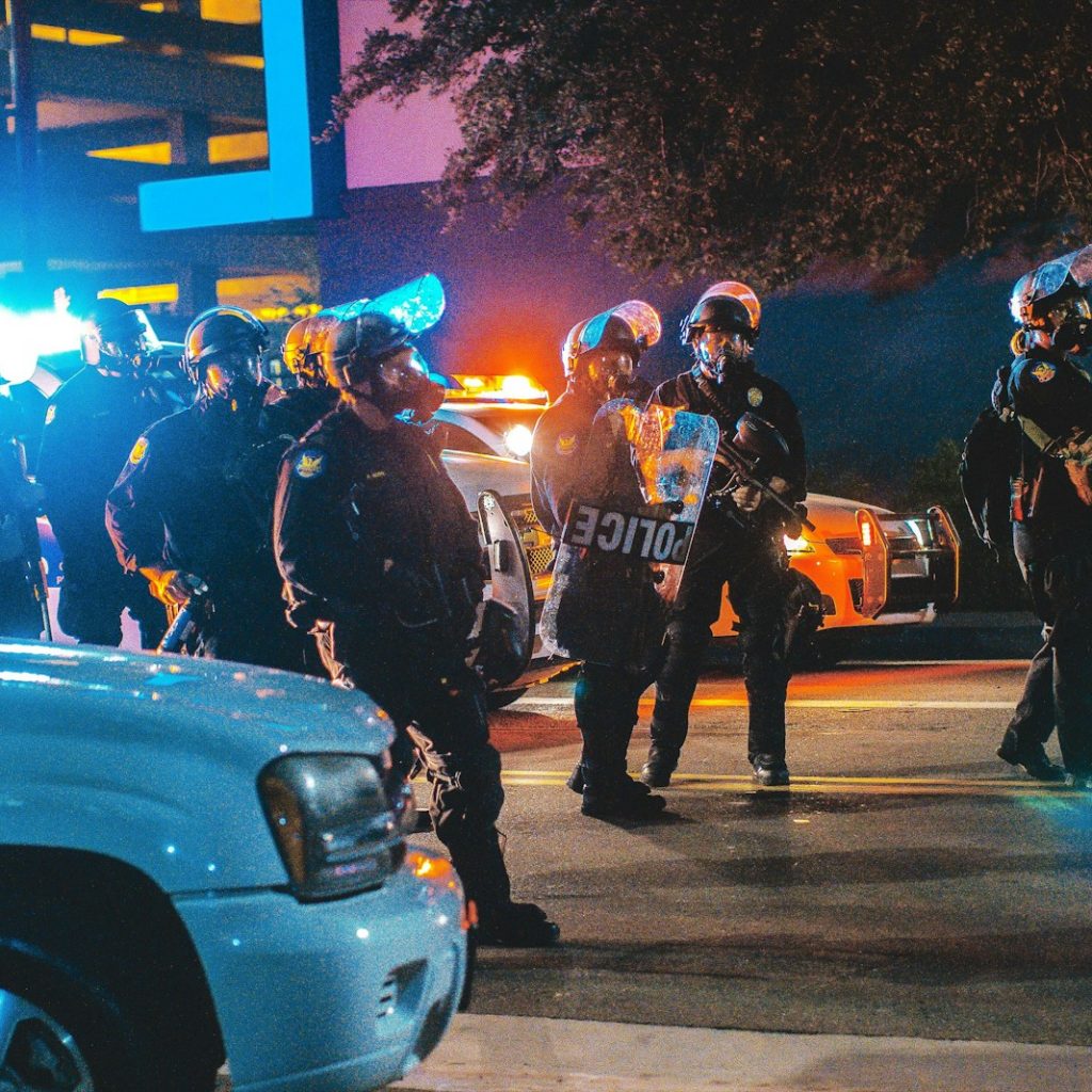 group of police in the middle of the road