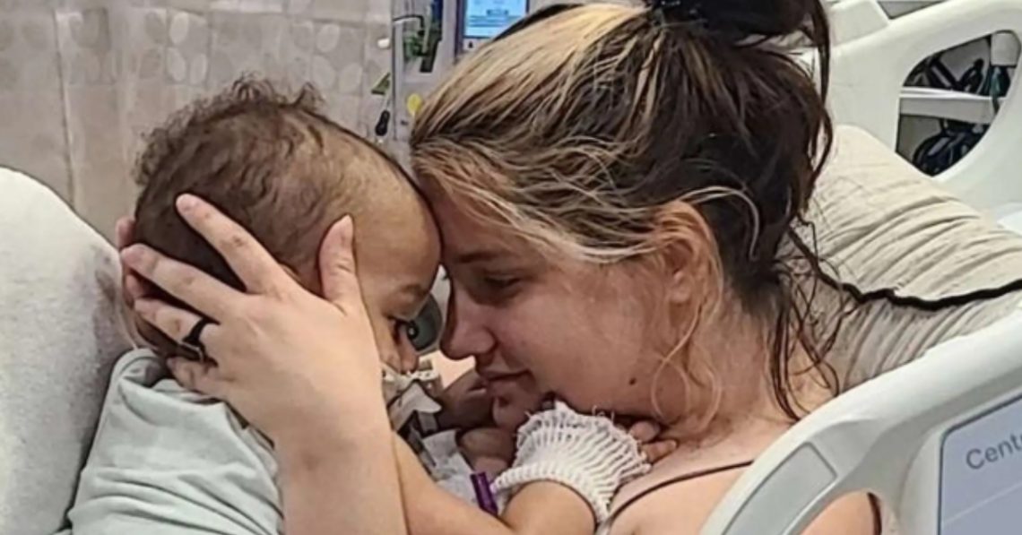 Madeline Dunn and her toddler Kai at the hospital