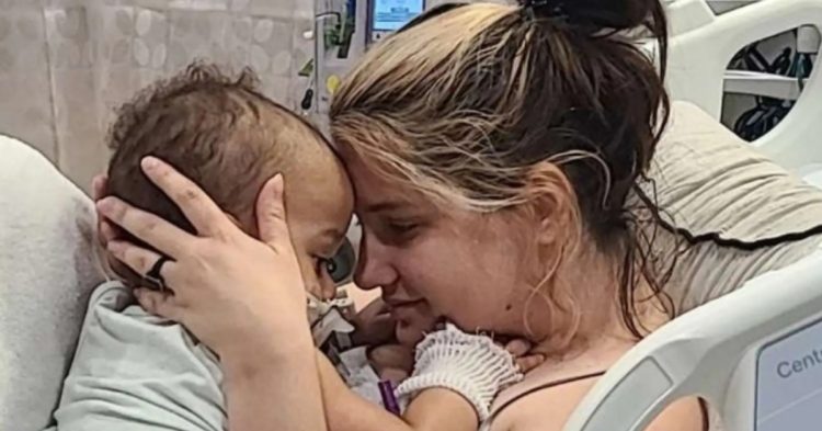 Madeline Dunn and her toddler Kai at the hospital