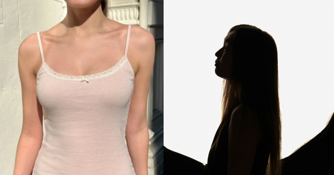 Brandy Melville Skylar Stripe Lace Tank Top and silhouette of woman