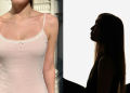 Brandy Melville Skylar Stripe Lace Tank Top and silhouette of woman