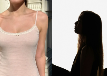 Brandy Melville Skylar Stripe Lace Tank Top and silhouette of woman