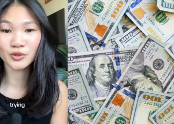 Mia McGrath and dollar pile stock image
