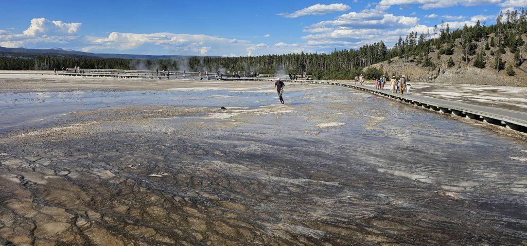 Man walking on off-limits zone in Yellowstone